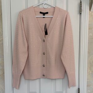 White House Black Market Blush Button-Up Women's Sweater with Sparkles